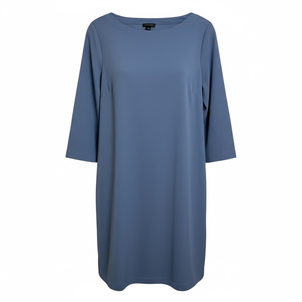NWT J Jill Wear Ever Collection Easy Care Blue Textured 3/4 Sleeve‎ Dress M